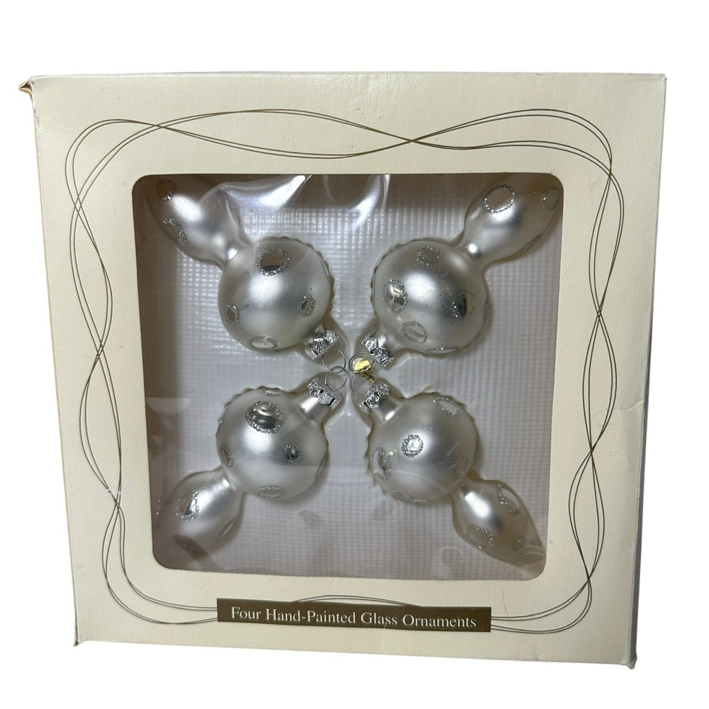 Vintage‎ Silver Hand Painted Glass Christmas Ornaments Set of 4 Dayton Hudson